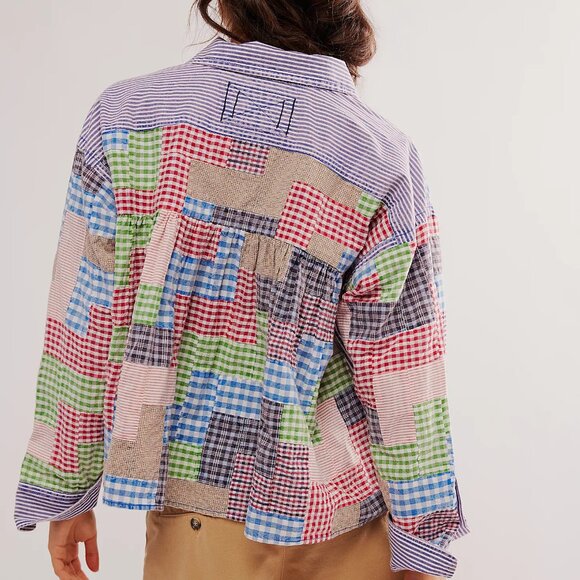 095 Free People We The Free Hand-Patched Quilted Babydoll Top NWOT Size Small - Picture 2 of 8